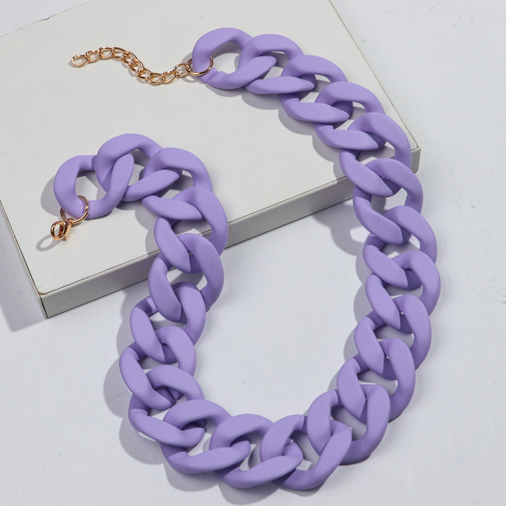 Cross‑border High‑Fashion Brand‑Style Necklace, European & American Popular Versatile Street‑Style Necklace, Acrylic with Rubber Matte Touch Coating