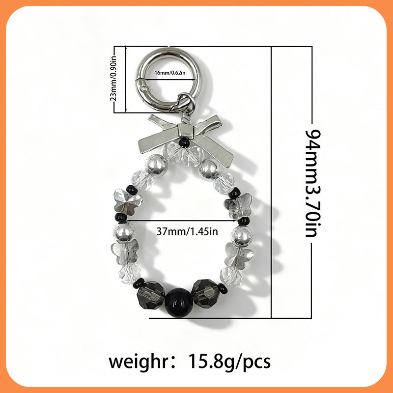 Summer Fresh‑Style Bow Beaded Phone Charm, Creative Cracked‑Bead Car Ornament, Handmade Acrylic Chain
