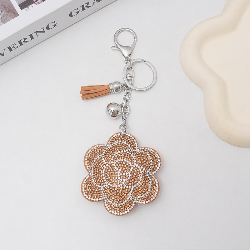 Cross‑border Creative Plum Blossom Rhinestone Keychain, Fashion Cute Bag Tassel Car Hanging Ornament Wholesale