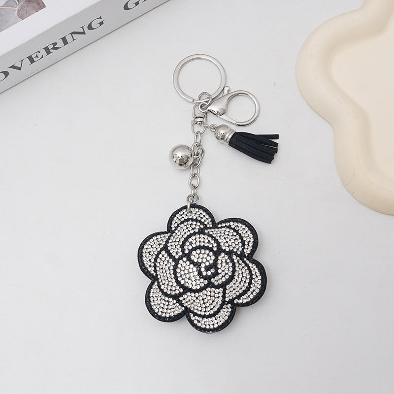 Cross‑border Creative Plum Blossom Rhinestone Keychain, Fashion Cute Bag Tassel Car Hanging Ornament Wholesale