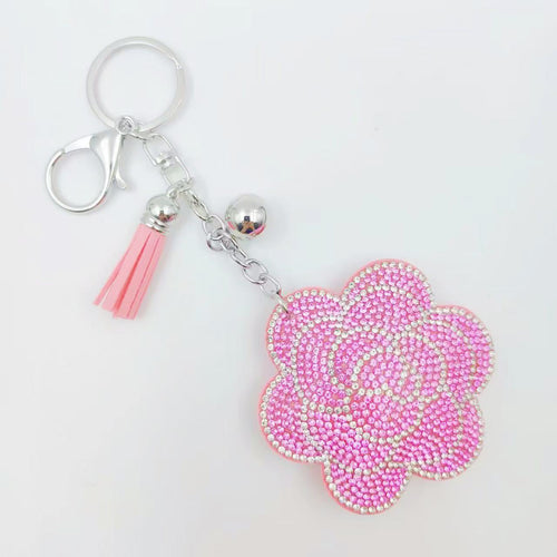 Cross‑border Creative Plum Blossom Rhinestone Keychain, Fashion Cute Bag Tassel Car Hanging Ornament Wholesale