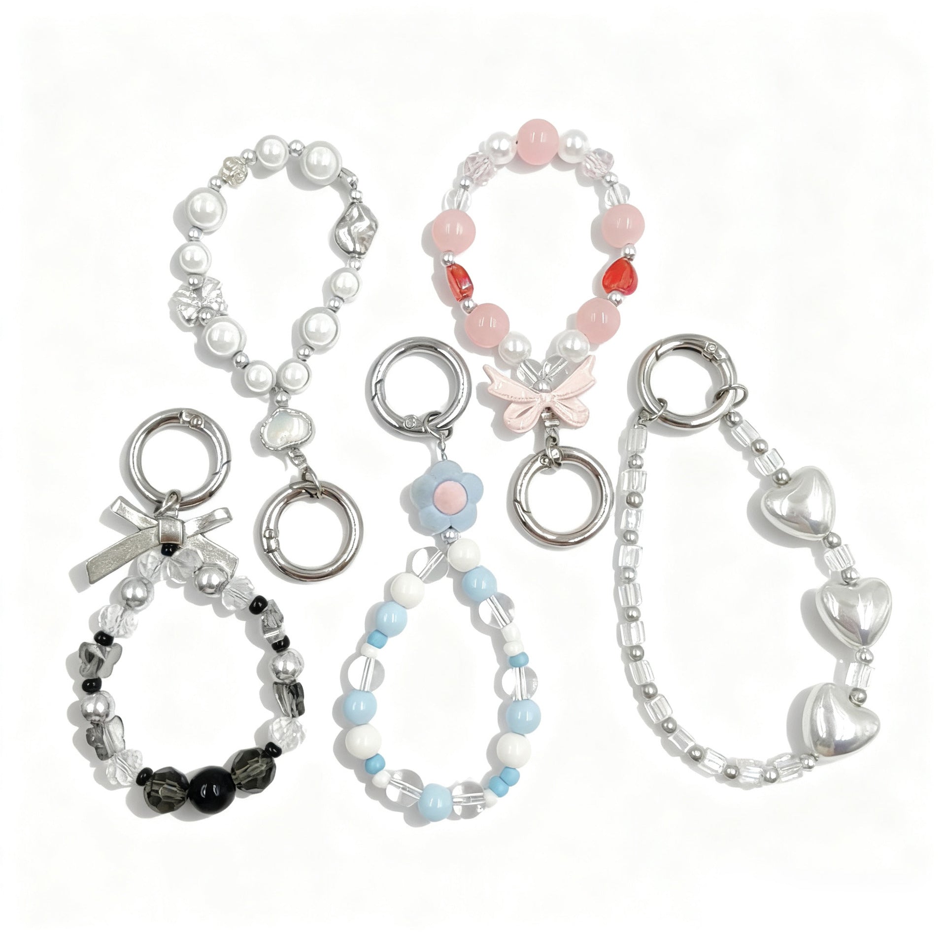 Summer Fresh‑Style Bow Beaded Phone Charm, Creative Cracked‑Bead Car Ornament, Handmade Acrylic Chain